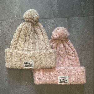 2 x Levi's Women’s Knit Toques - Pink and Tan